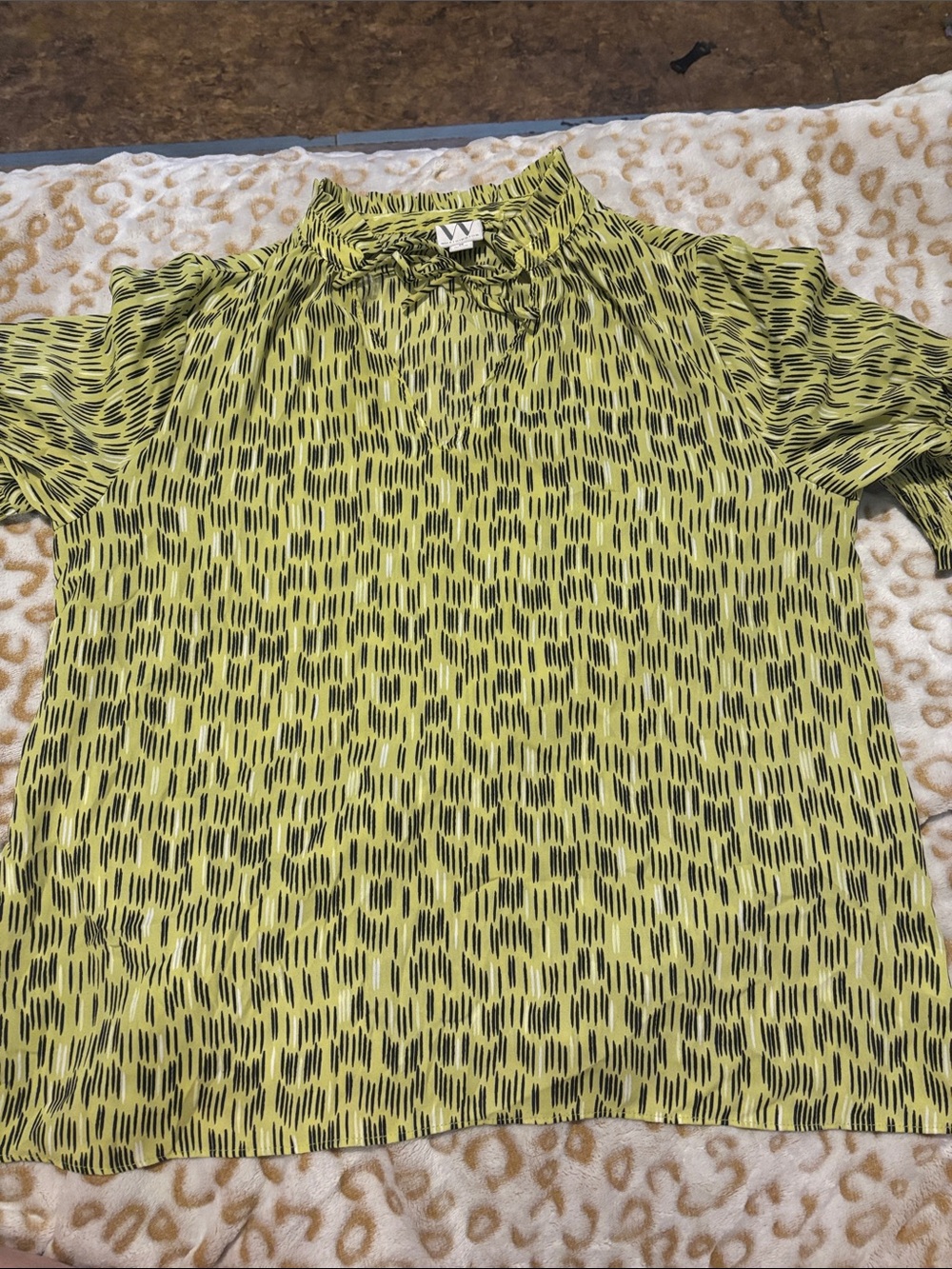 Worthington Lemon Yellow Patterned Mock Neck Blouse